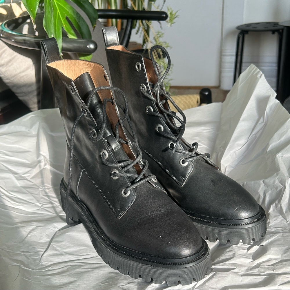 Madewell The Rayna Black Lace-Up Combat Boots